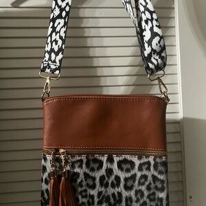 Leopard Print Crossbody Bag with Brown Accents